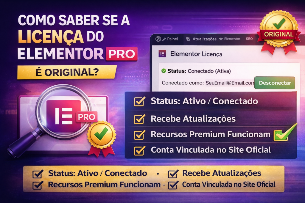 Como saber se a licença do Elementor Pro é original passo a passo no WordPress