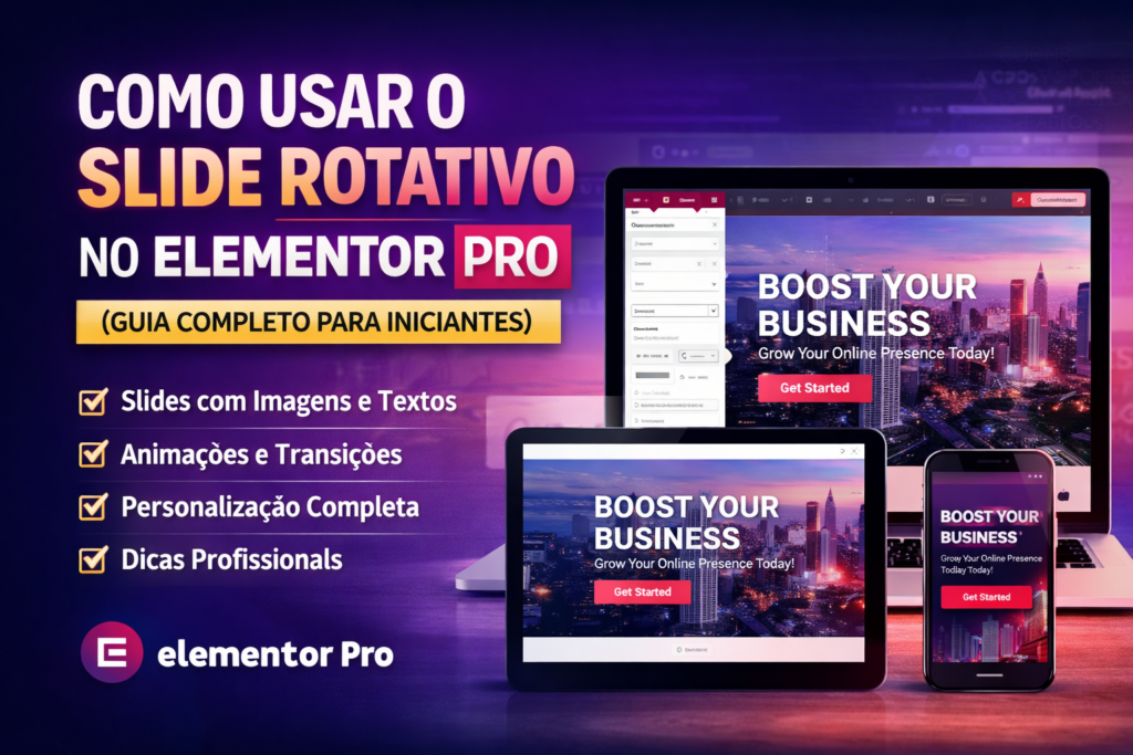 Como usar slide rotativo no Elementor Pro com imagens, textos e animações passo a passo