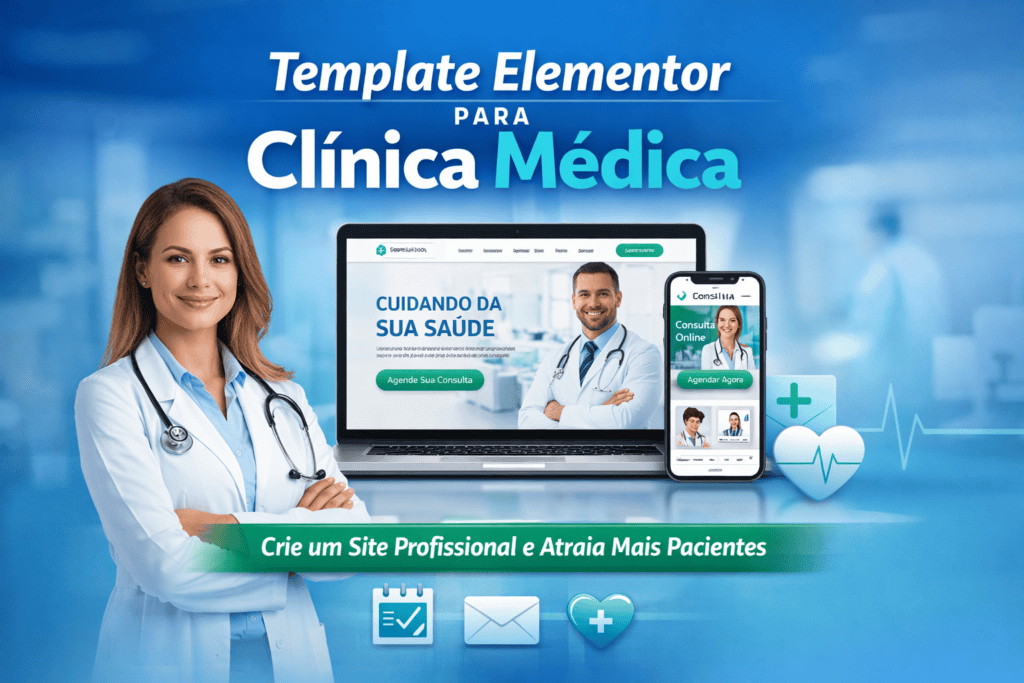 Template Elementor para clínica médica com site profissional, agendamento online e design moderno para atrair pacientes
