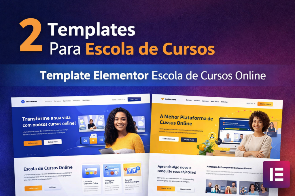 2 templates Elementor para escola de cursos online com layout profissional para criação de site de cursos digitais