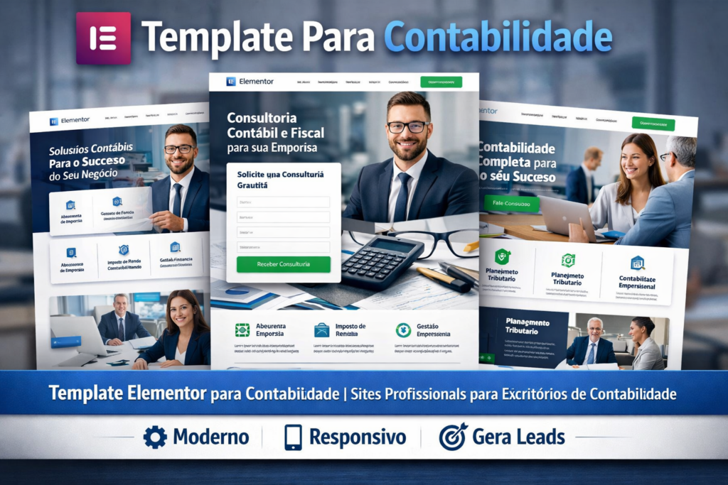 Template Elementor para contabilidade com layout profissional para criação de site de escritório contábil moderno e responsivo