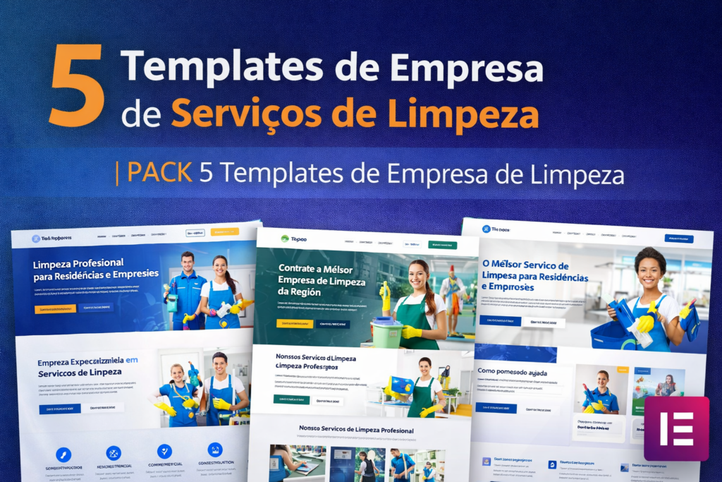 5 templates Elementor para empresa de limpeza com layouts profissionais para serviços de limpeza residencial e comercial