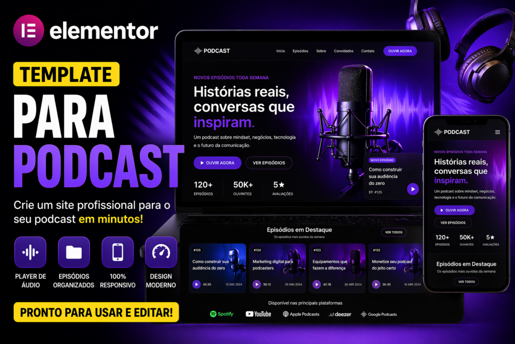 Template Elementor para Podcast | Crie um Site Profissional para Seu Podcast em Minutos