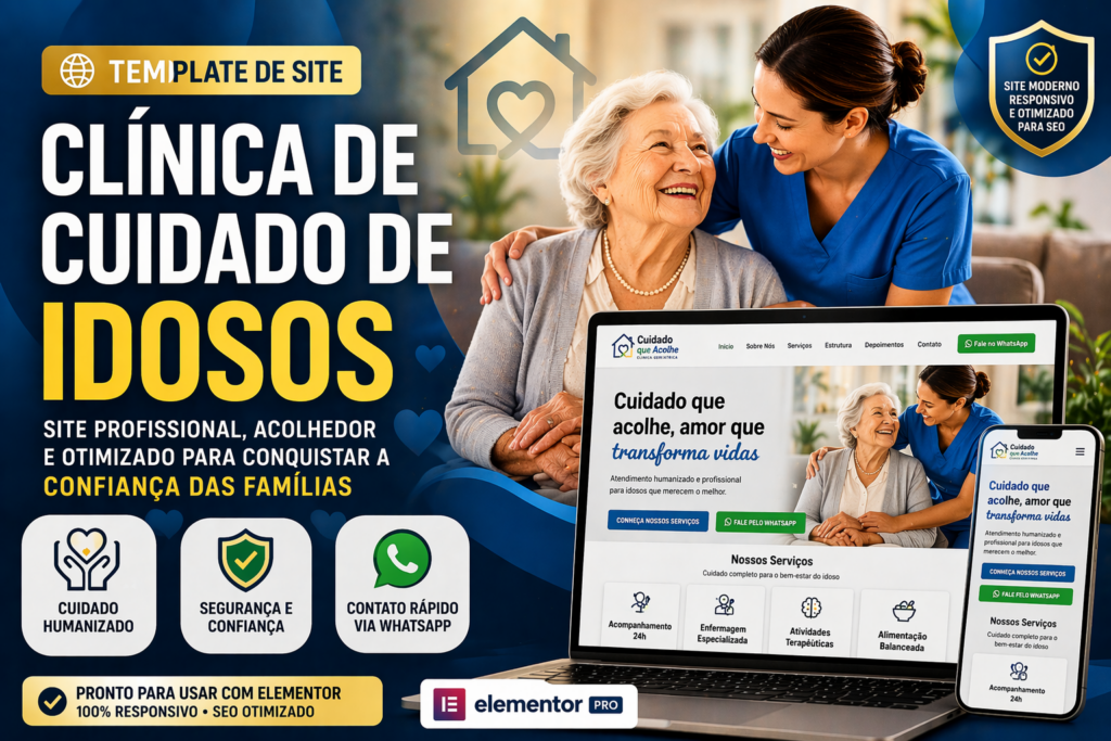 Template de site para clínica de cuidado de idosos com design profissional e acolhedor
