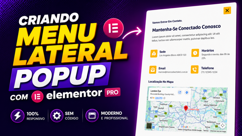 Tutorial de como criar menu lateral popup com Elementor Pro no WordPress usando popup responsivo moderno
